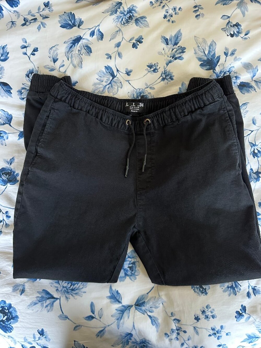 Bershka Jogger Pants Men's Large Black Cotton Stretch Drawstring - Picture 3 of 5